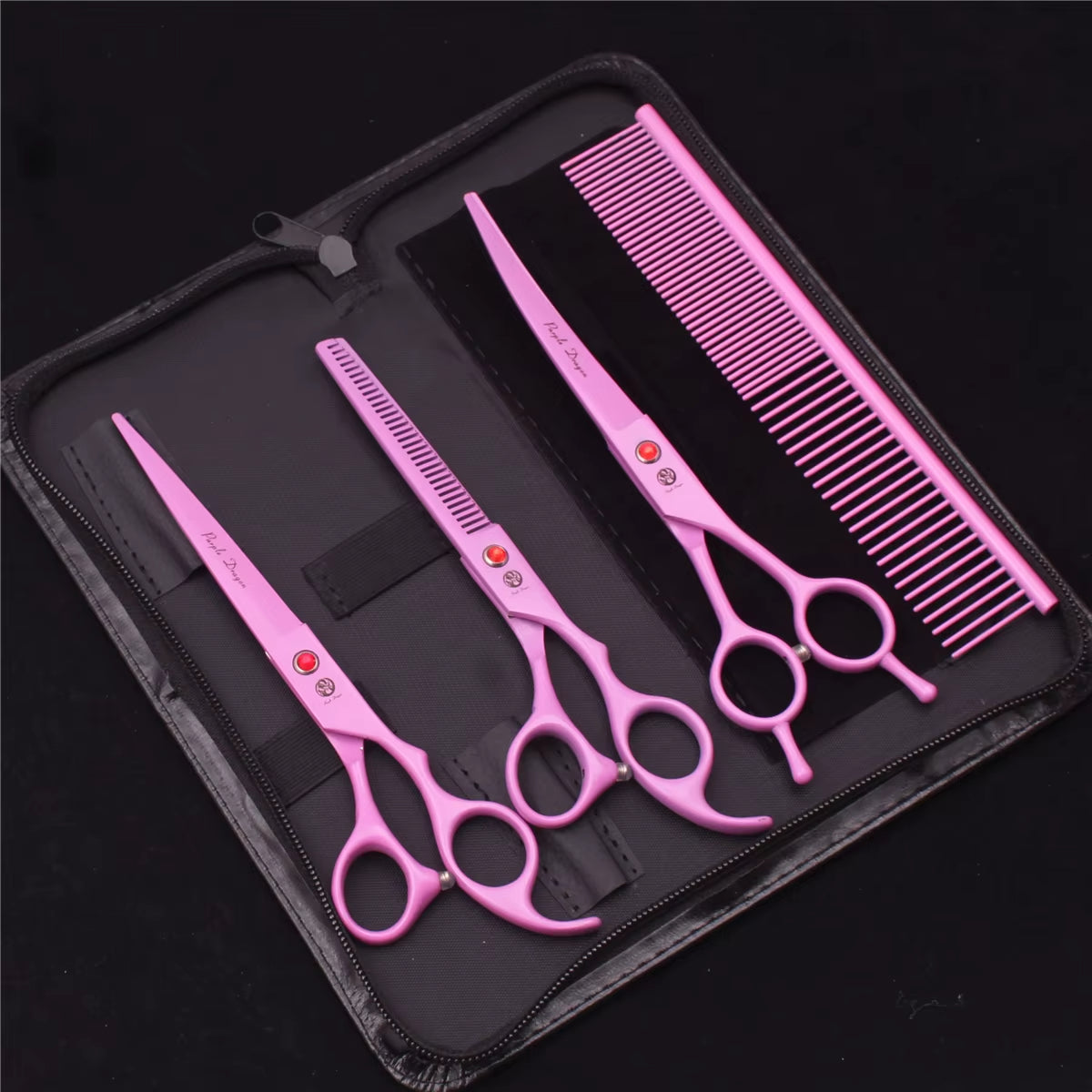 7'' Purple Dragon Pet Grooming Scissors Dog Cat Fish Bone Thinning Hairdressing Shears Curved Cutting Hemostatic Forceps Z3102