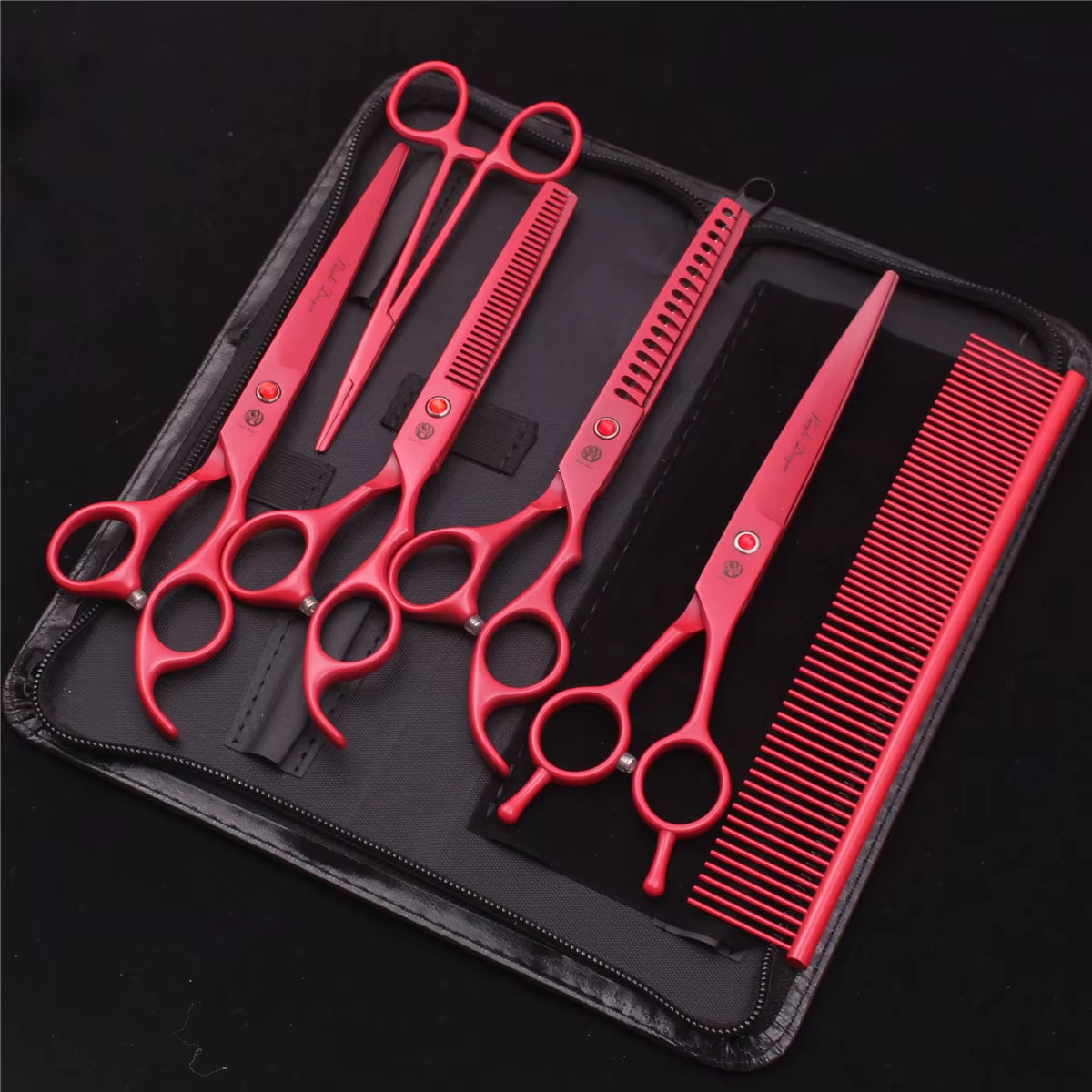 7'' Purple Dragon Pet Grooming Scissors Dog Cat Fish Bone Thinning Hairdressing Shears Curved Cutting Hemostatic Forceps Z3102