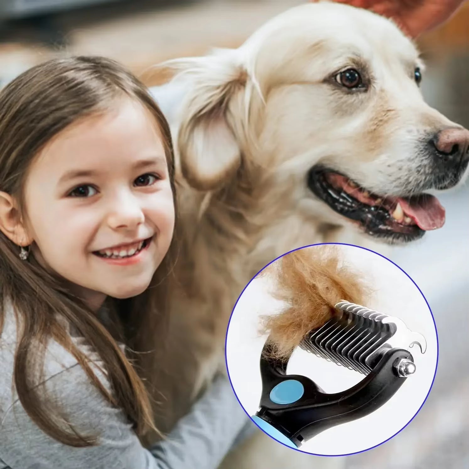 Pet Deshedding Brush Double Sided Pet Grooming Tool for Shedding and Dematting - Stainless Steel Dog Comb with Effective Results