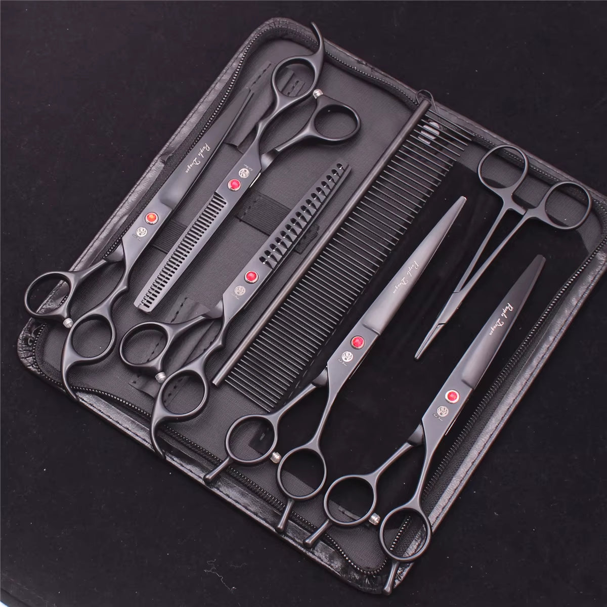 7'' Purple Dragon Pet Grooming Scissors Dog Cat Fish Bone Thinning Hairdressing Shears Curved Cutting Hemostatic Forceps Z3102