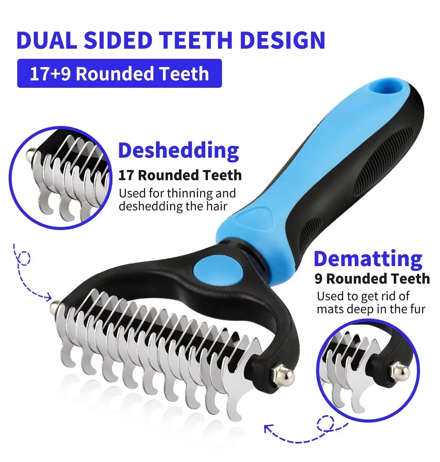 Pet Deshedding Brush Double Sided Pet Grooming Tool for Shedding and Dematting - Stainless Steel Dog Comb with Effective Results
