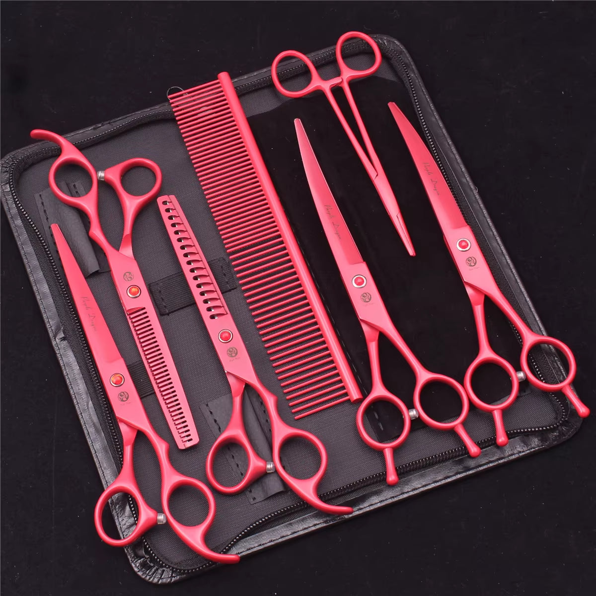 7'' Purple Dragon Pet Grooming Scissors Dog Cat Fish Bone Thinning Hairdressing Shears Curved Cutting Hemostatic Forceps Z3102