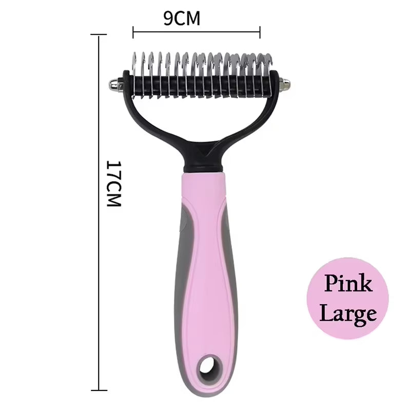Pet Deshedding Brush Double Sided Pet Grooming Tool for Shedding and Dematting - Stainless Steel Dog Comb with Effective Results