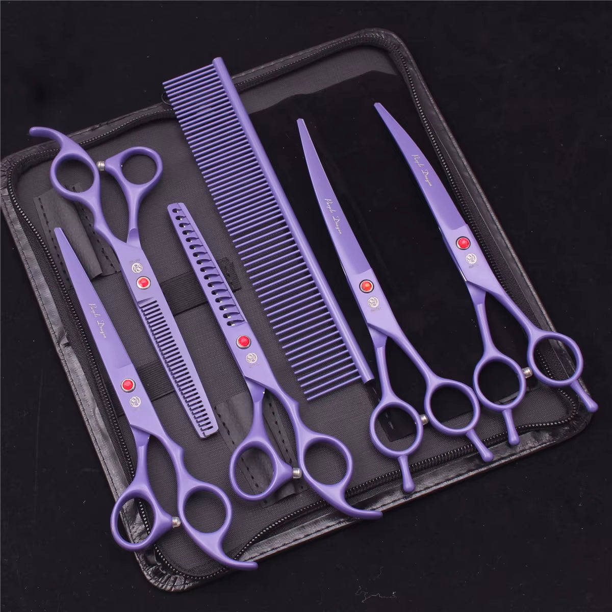 7'' Purple Dragon Pet Grooming Scissors Dog Cat Fish Bone Thinning Hairdressing Shears Curved Cutting Hemostatic Forceps Z3102