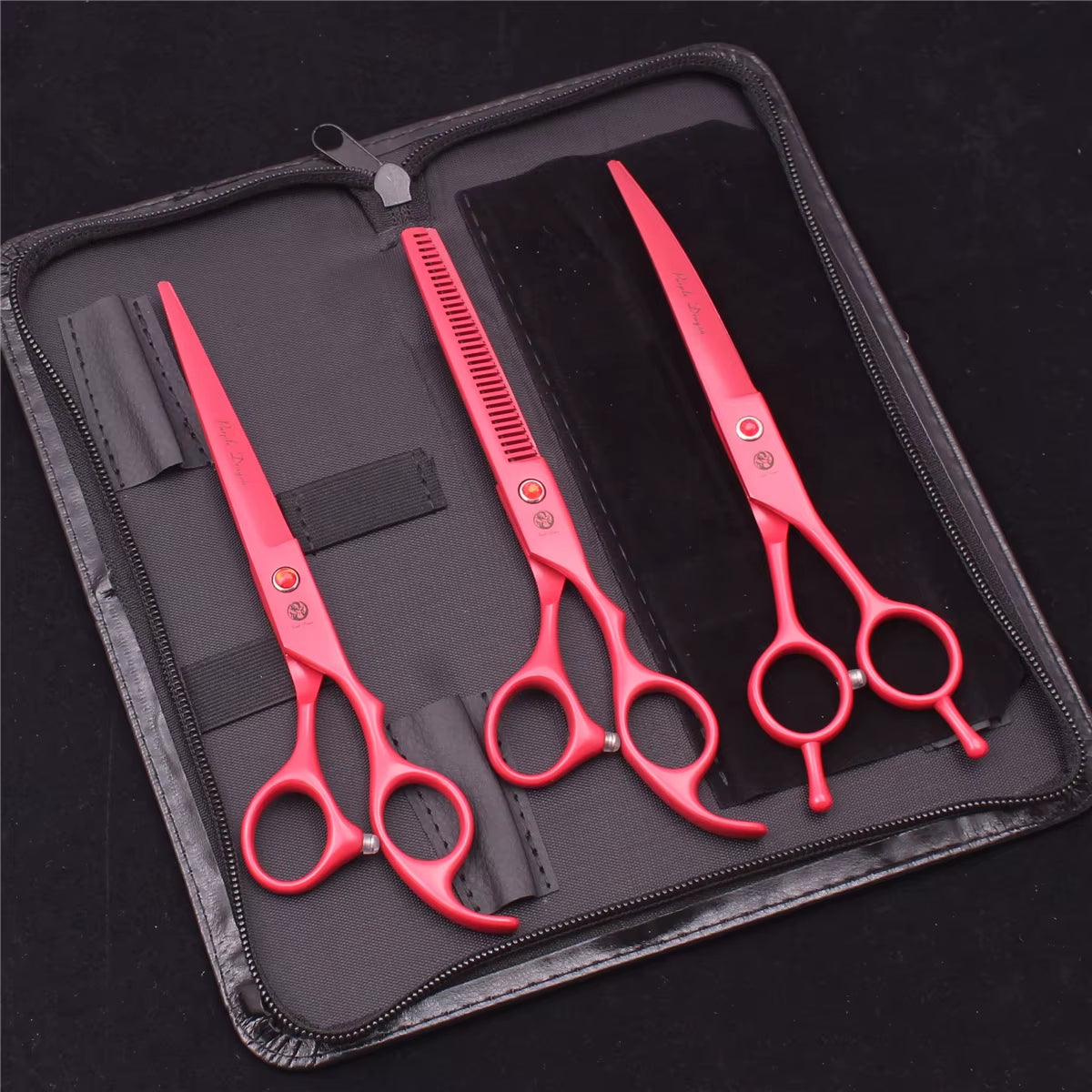 7'' Purple Dragon Pet Grooming Scissors Dog Cat Fish Bone Thinning Hairdressing Shears Curved Cutting Hemostatic Forceps Z3102