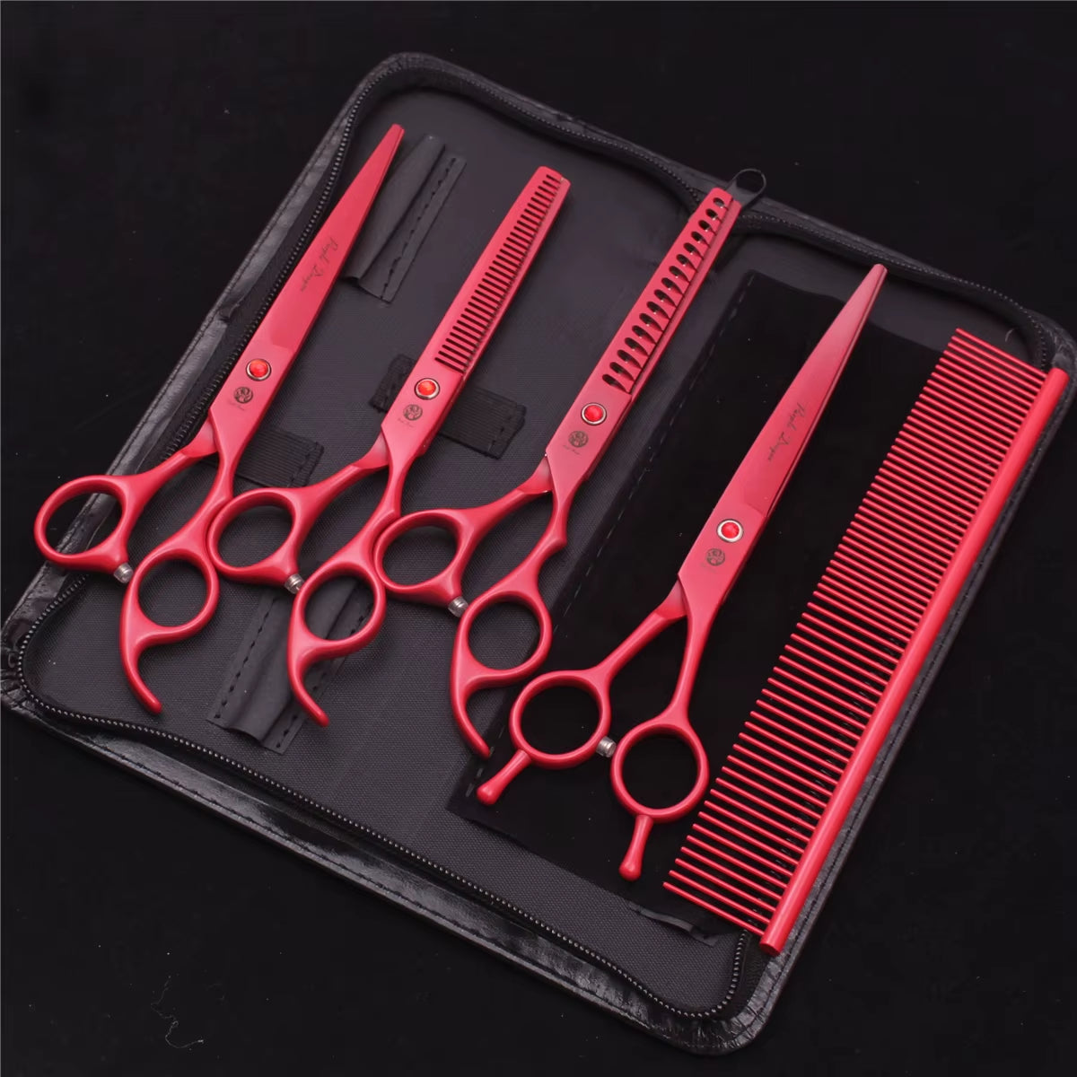 7'' Purple Dragon Pet Grooming Scissors Dog Cat Fish Bone Thinning Hairdressing Shears Curved Cutting Hemostatic Forceps Z3102