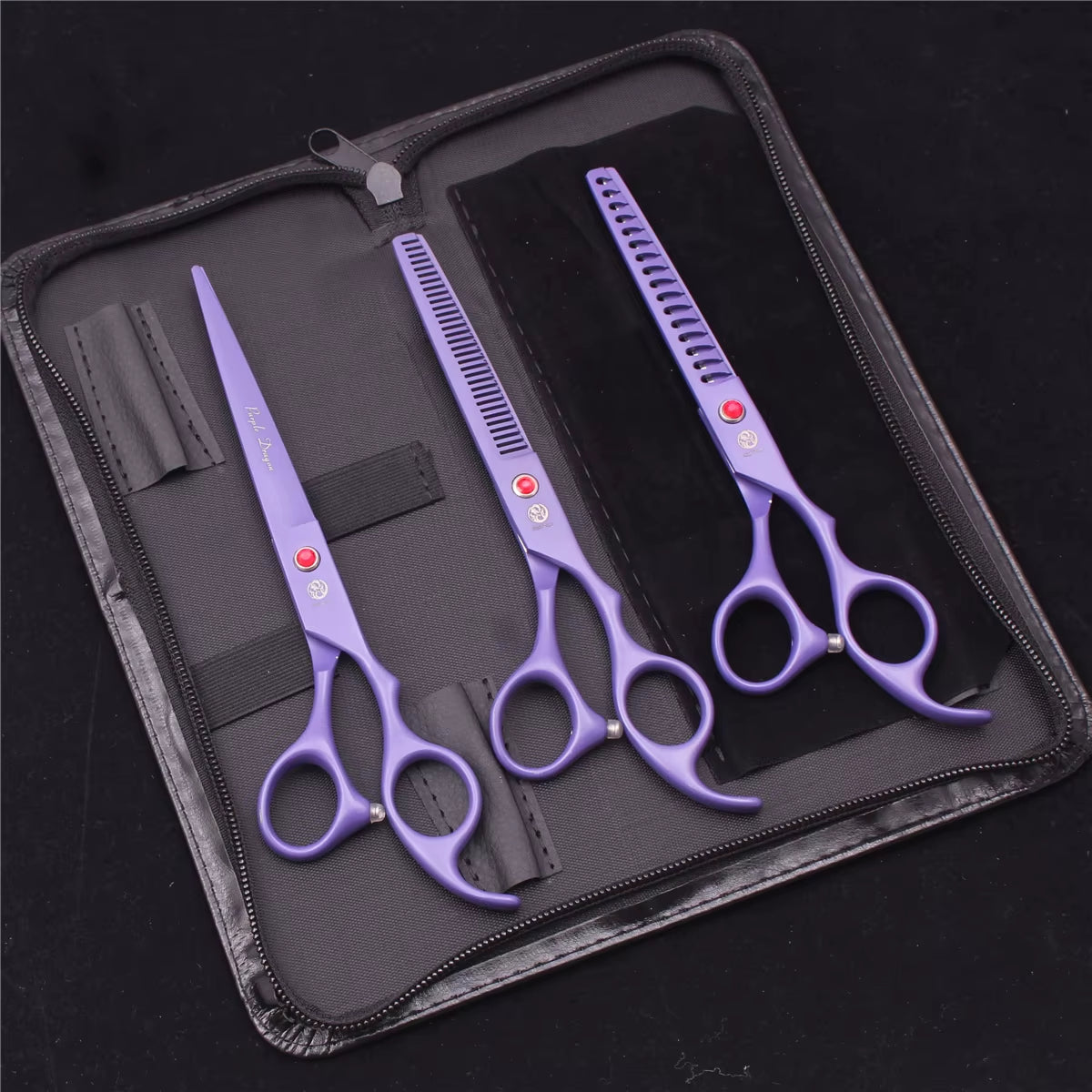 7'' Purple Dragon Pet Grooming Scissors Dog Cat Fish Bone Thinning Hairdressing Shears Curved Cutting Hemostatic Forceps Z3102