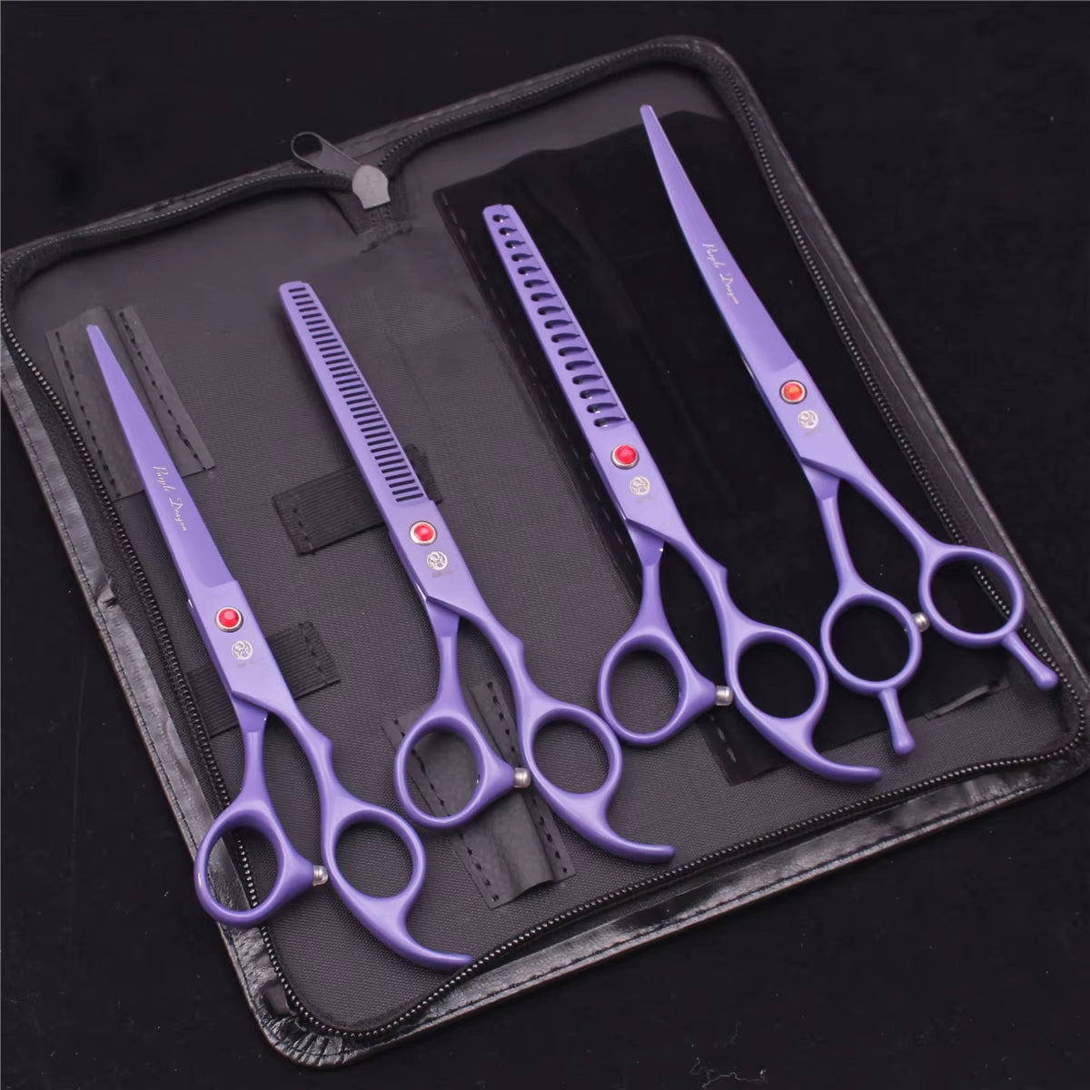 7'' Purple Dragon Pet Grooming Scissors Dog Cat Fish Bone Thinning Hairdressing Shears Curved Cutting Hemostatic Forceps Z3102