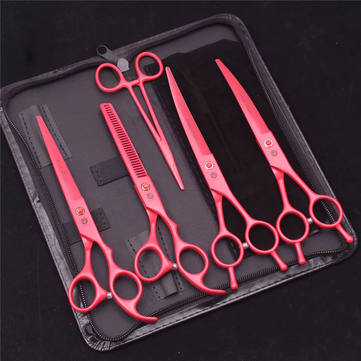 7'' Purple Dragon Pet Grooming Scissors Dog Cat Fish Bone Thinning Hairdressing Shears Curved Cutting Hemostatic Forceps Z3102