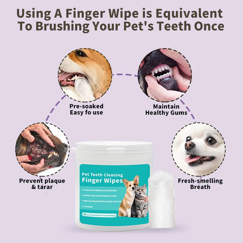 Pet Cleaning Products Disposable Finger Toothbrush Pet Teeth Cleaning Finger Covers Wet Wipes Dog and Cat Oral Cleaning