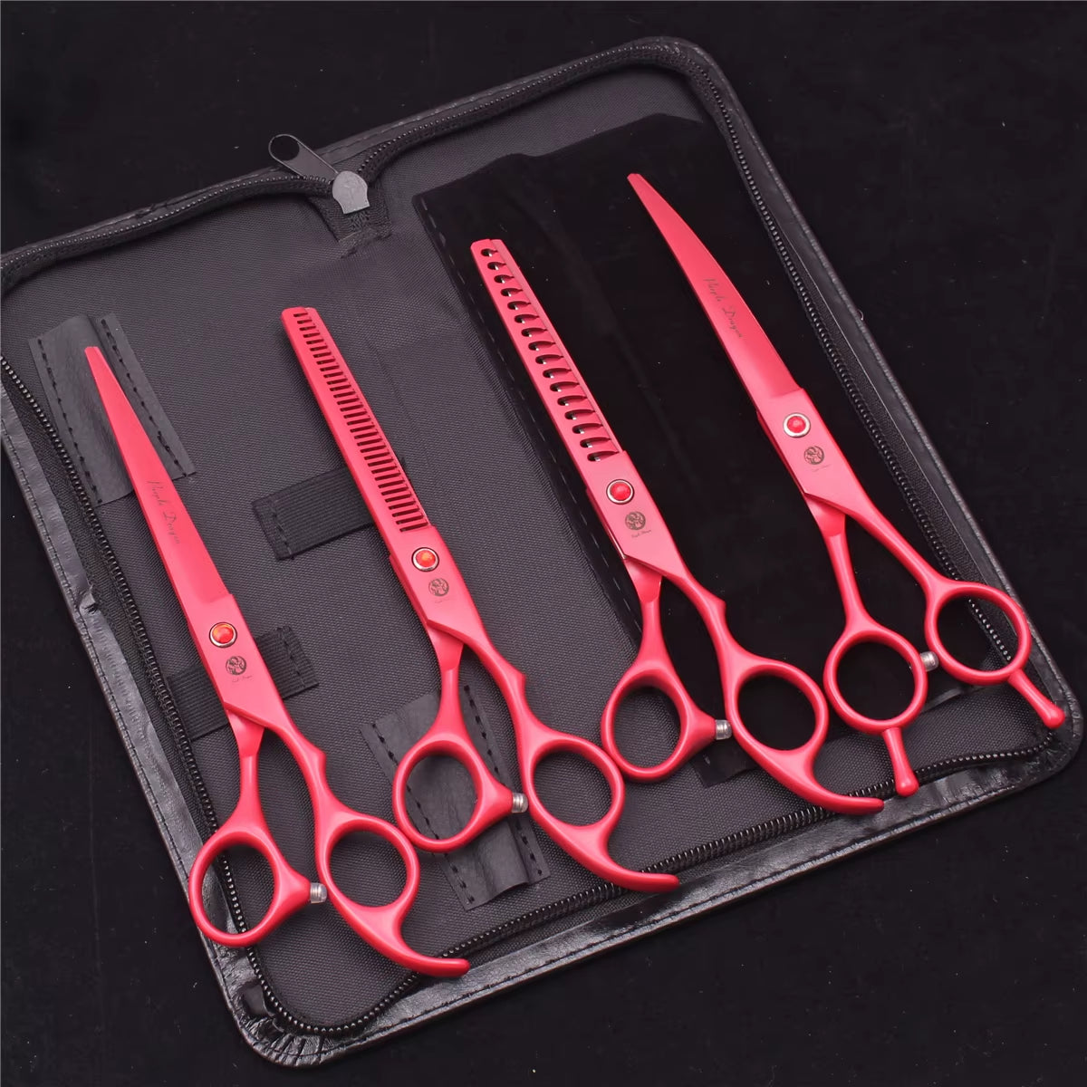 7'' Purple Dragon Pet Grooming Scissors Dog Cat Fish Bone Thinning Hairdressing Shears Curved Cutting Hemostatic Forceps Z3102