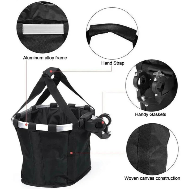 Bicycle Front Basket Bike Small Pet Dog Carry Pouch 2In1 Detachable MTB Cycling Handlebar Tube Hanging Fold Baggage Bag 5KG Load