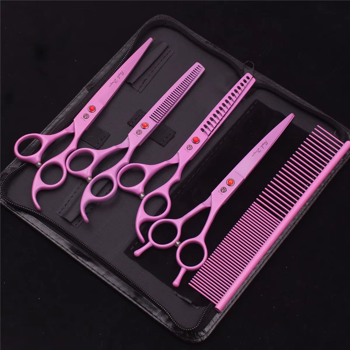 7'' Purple Dragon Pet Grooming Scissors Dog Cat Fish Bone Thinning Hairdressing Shears Curved Cutting Hemostatic Forceps Z3102